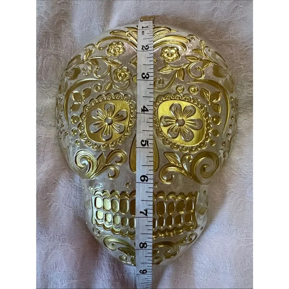 Sugar Skull Art Dish Gold Decorative Glass Serveware